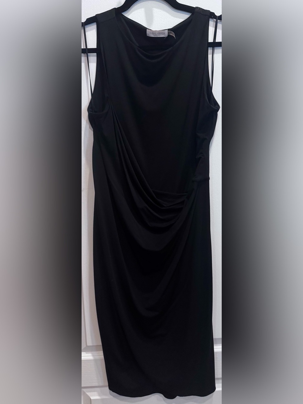 RAMY BROOK Stretch Jersey Faux Wrap Sleeveless Midi Dress Black Large